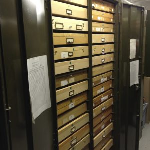 One of the double cabinets filled with insect drawers (manufactured by prisoners in the Virginia prison system).